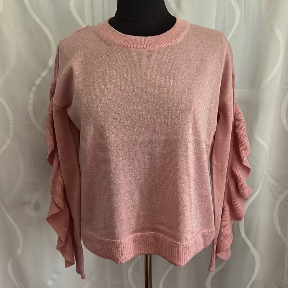Anthropologie, Project Naadam Pink Impressario Ruffle Crewneck Pullover